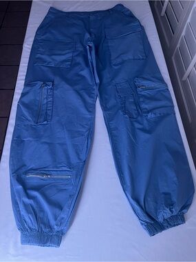 Rachel Page Blue Cargo Utility Joggers with Zip Pockets Medium